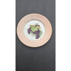 Vintage Bavaria Dessert Plate Hand Painted Grapes Peach Gold Trim 8.25” Signed G